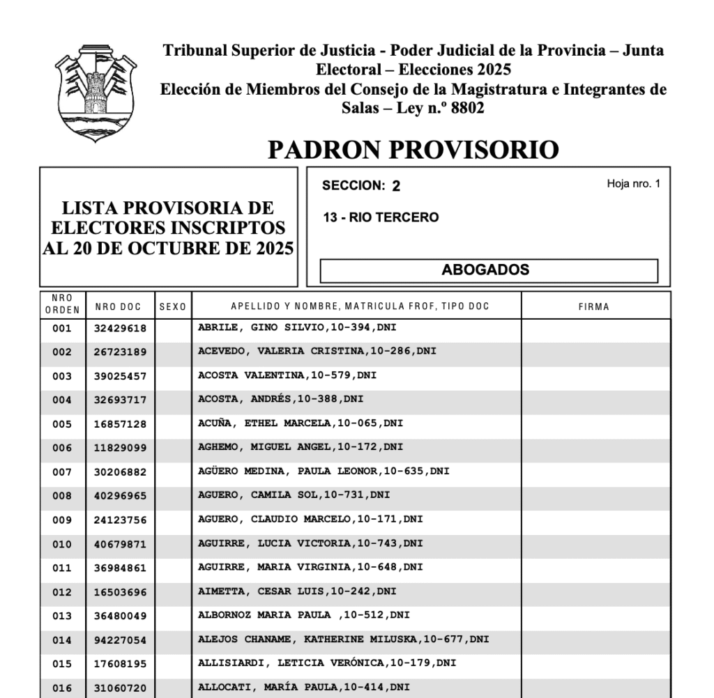Elecciones Consejo de la Magistratura - EXHIBICIÓN DE PADRONES PROVISORIOS