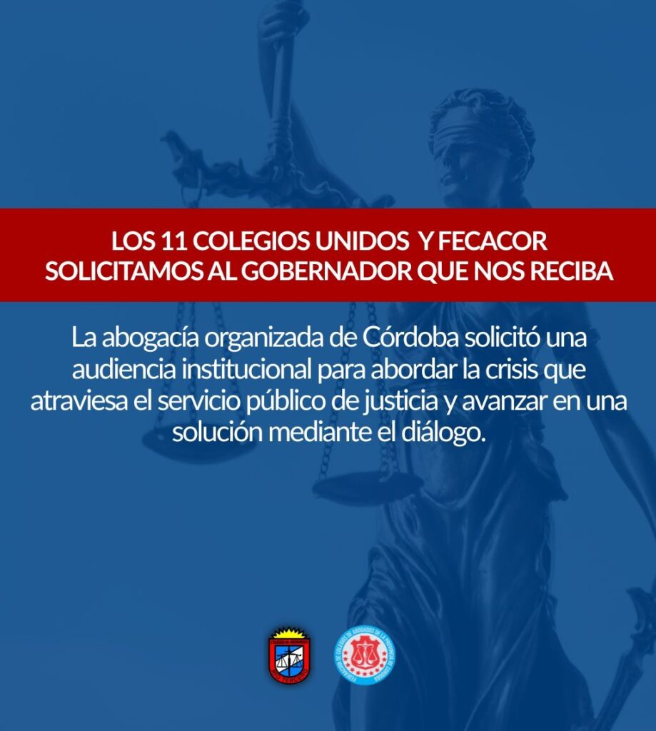 Los 11 colegios unidos y la Fecacor solicitamos al gobernador que nos reciba
